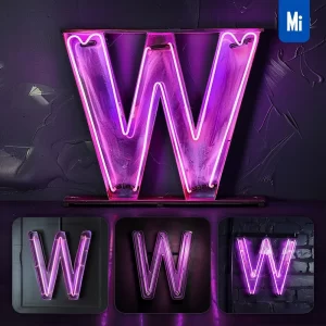 Midjourney Prompt W Letter Pink Mauve LED Neon Light Word Text