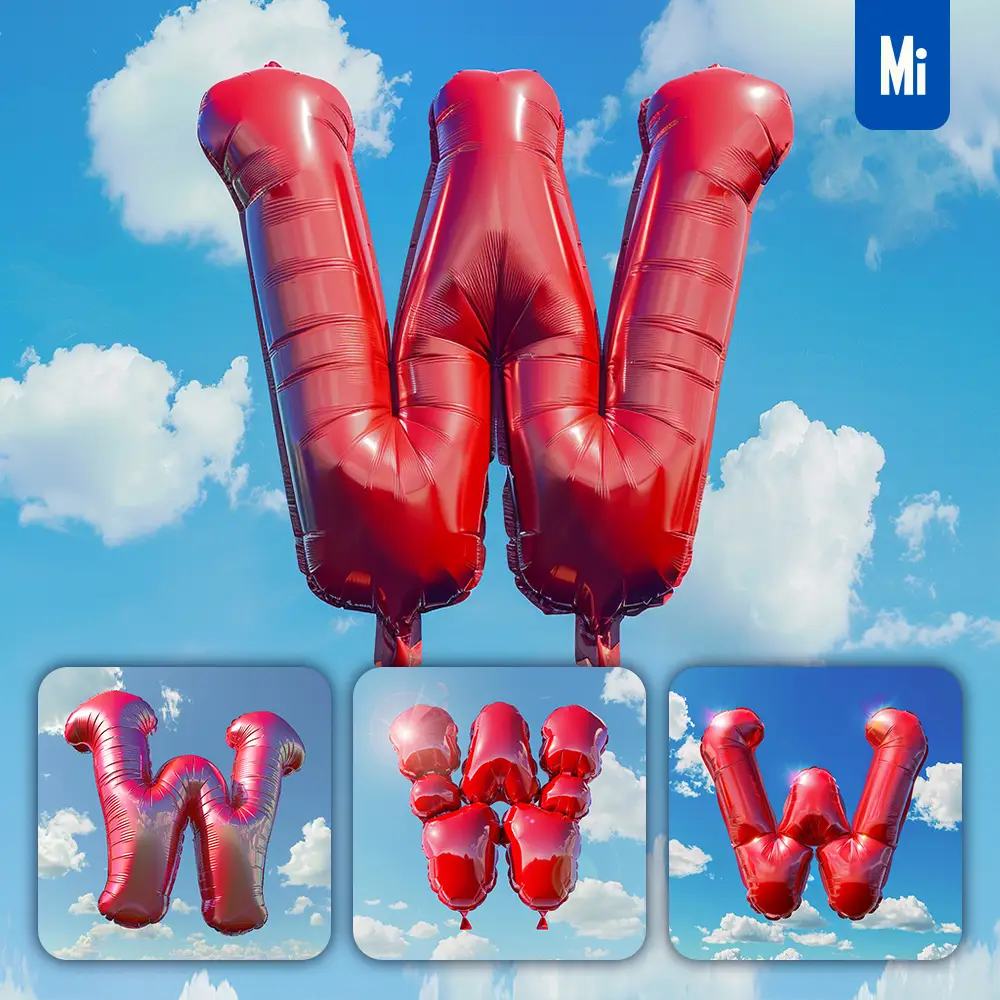 Midjourney Prompt W Letter Red Balloon Sky Cloud 3D