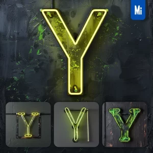 Midjourney Prompt Y Letter Green Olive LED Neon Light Word Text