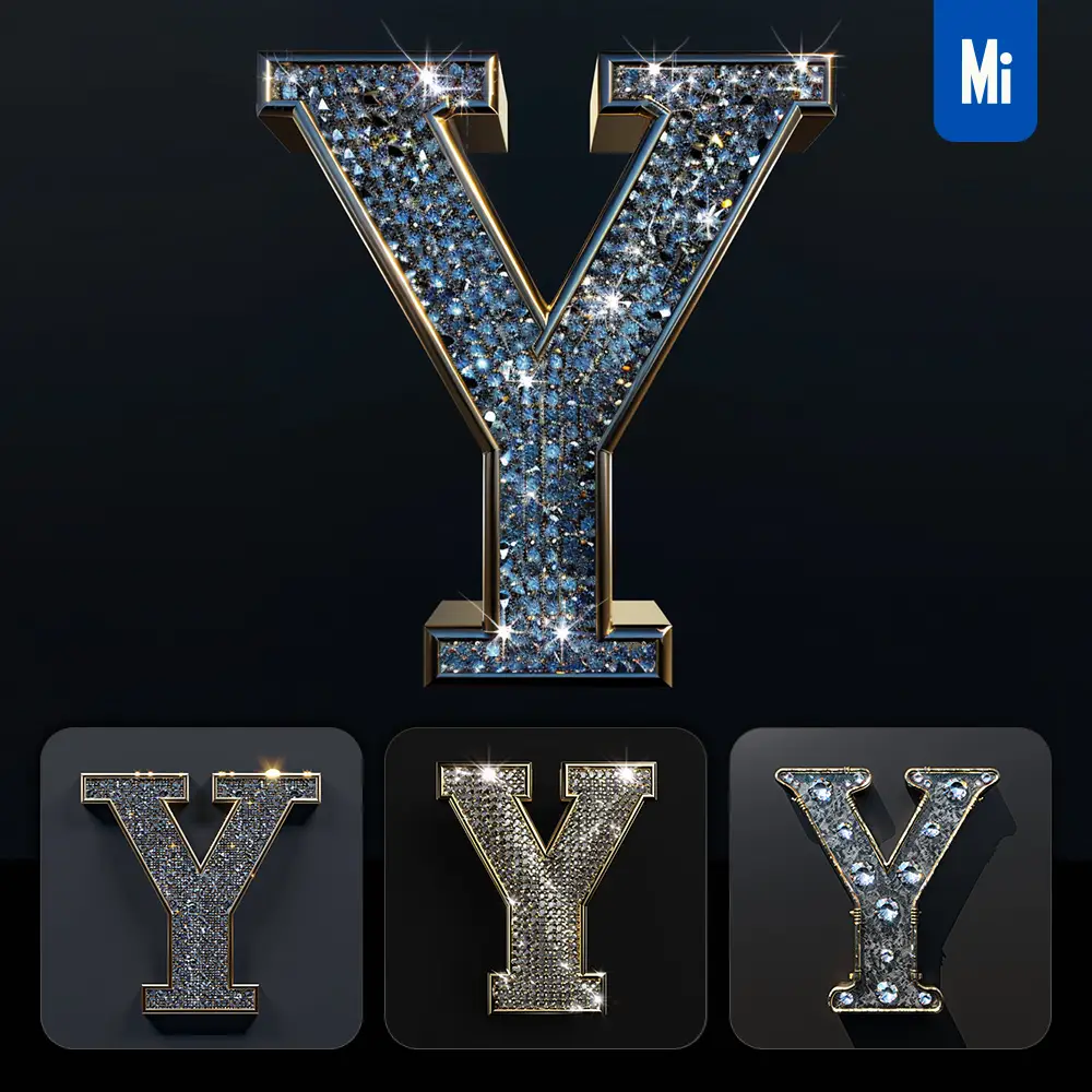 Midjourney Prompt Y Letter Word Text Type Diamond Gold 3D