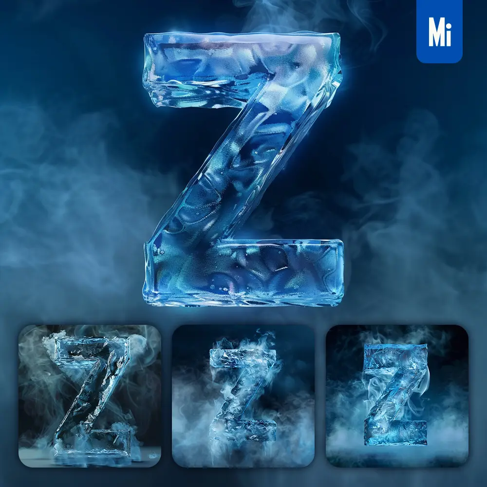 Midjourney Prompt Z Letter Cold Ice Block Text Word Freeze 3D
