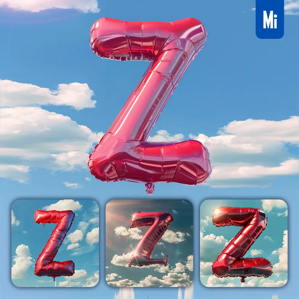 Midjourney Prompt Z Letter Red Balloon Sky Cloud 3D