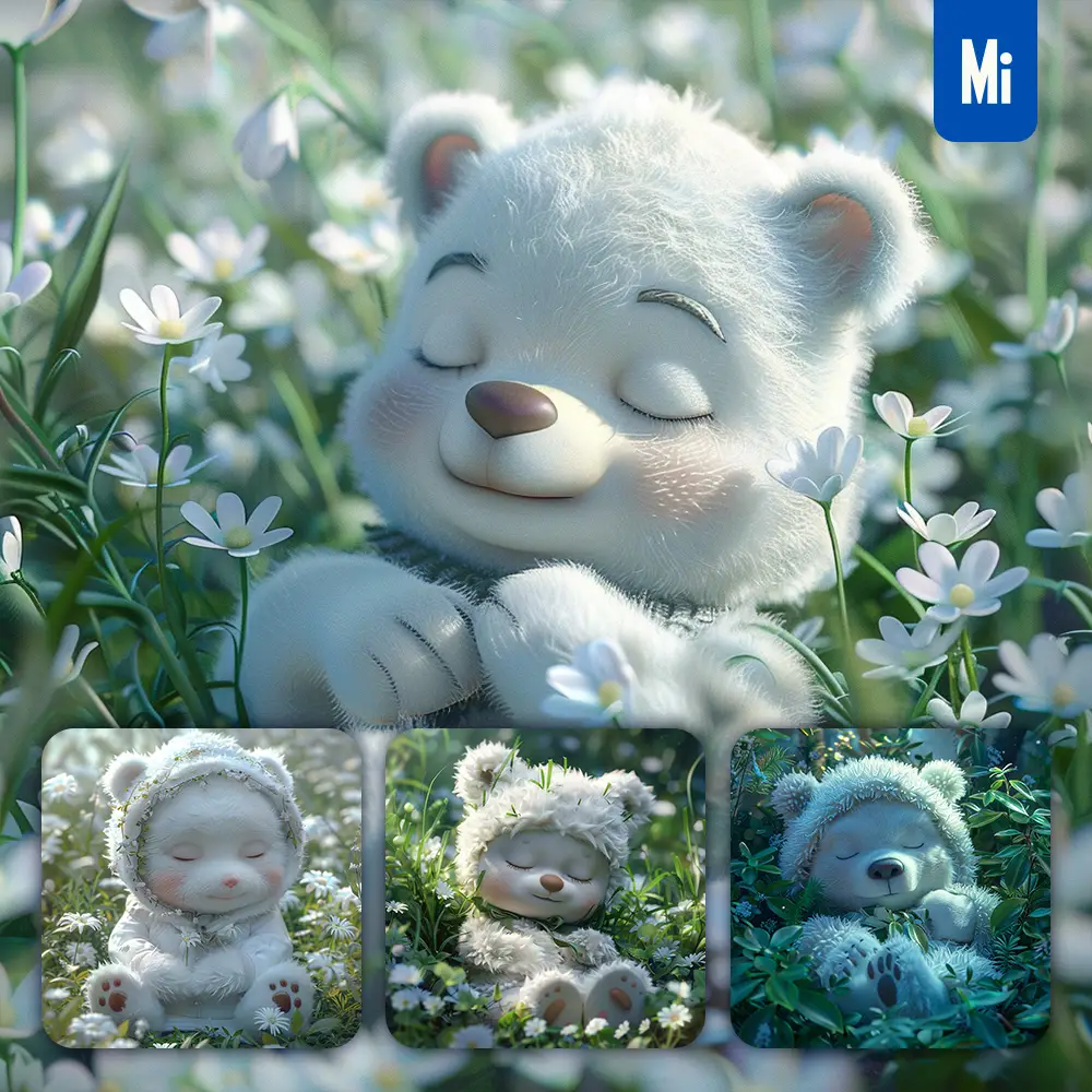 Midjourney Prompt Bear Baby Sleep Cute Cartoon Animation 3D