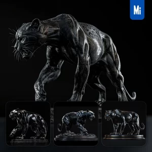 Midjourney Prompt Black Panther Statue 3D Art