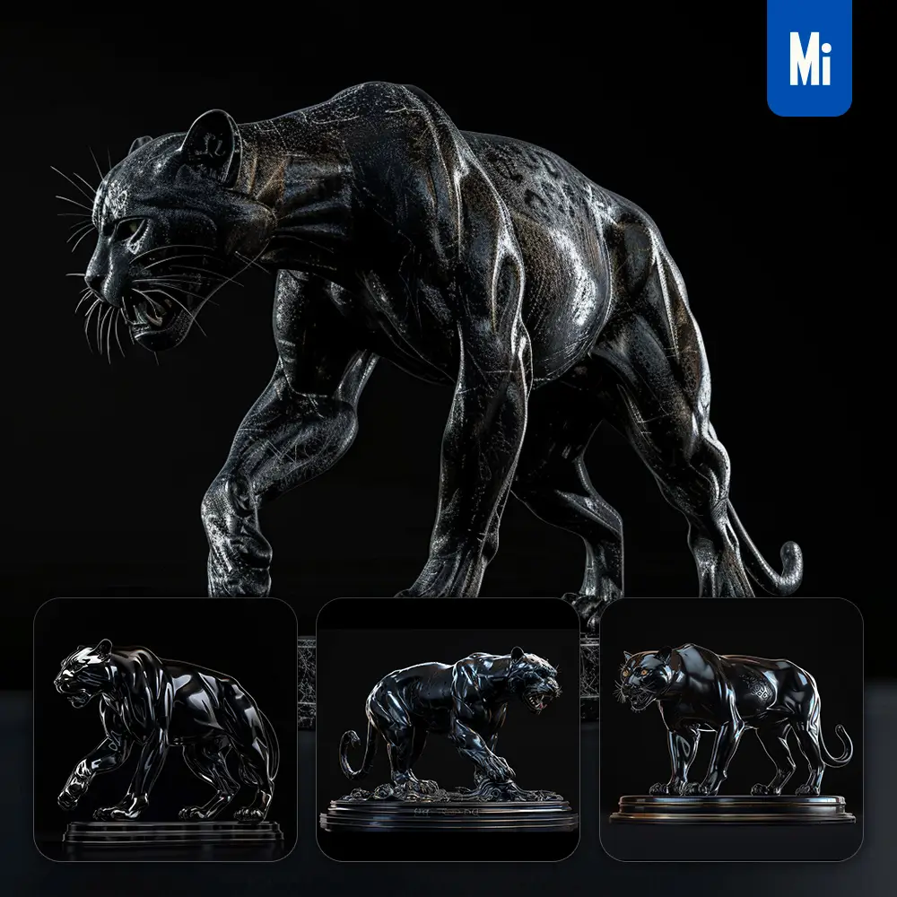 Midjourney Prompt Black Panther Statue 3D Art