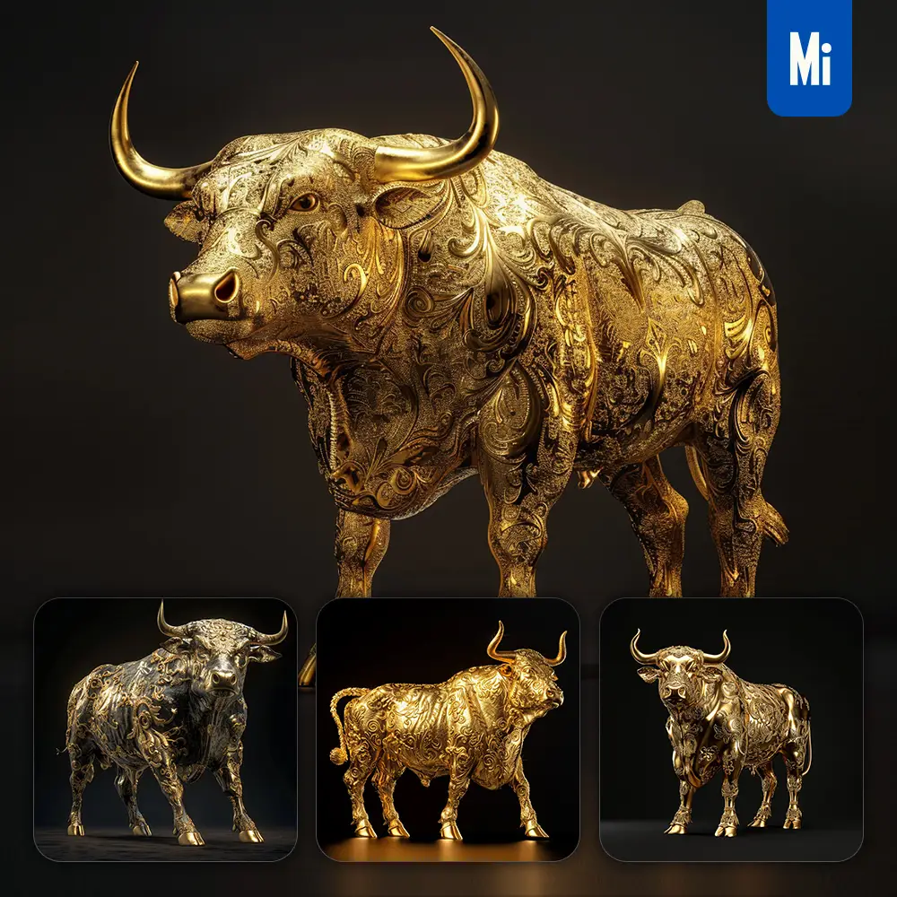 Midjourney Prompt Bull Gold Golden 3D Sculpture Pattern
