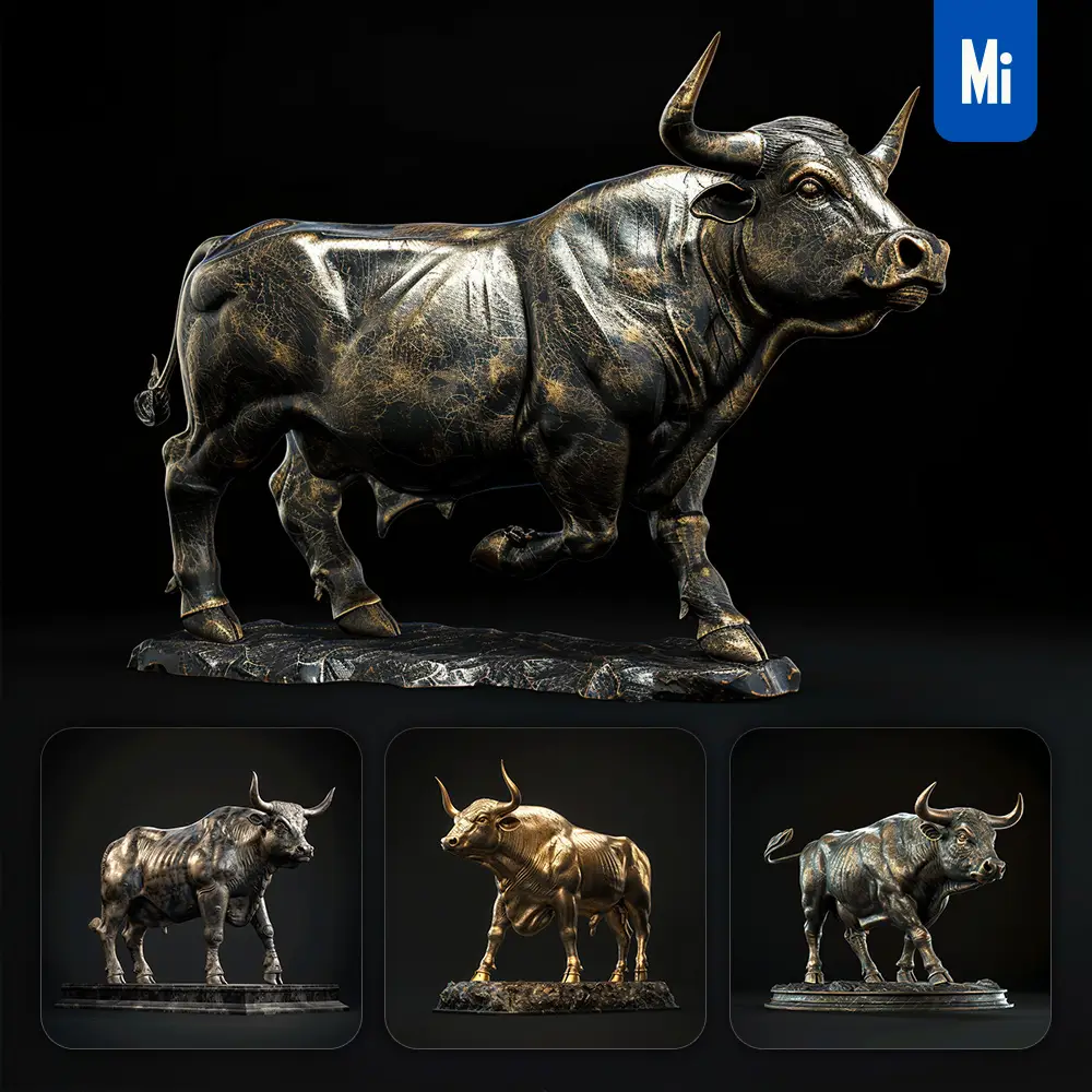 Midjourney Prompt Bull Statue Sculpture Stance 3D Art
