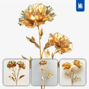 Midjourney Prompt Carnation Gold Golden Metal Flower Leaves Leaf 3D
