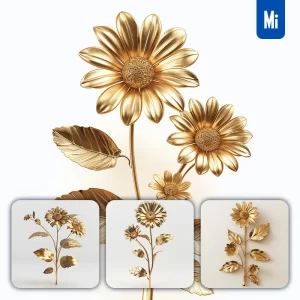 Midjourney Prompt Daisy Gold Golden Metal Flower Leaves Leaf 3D