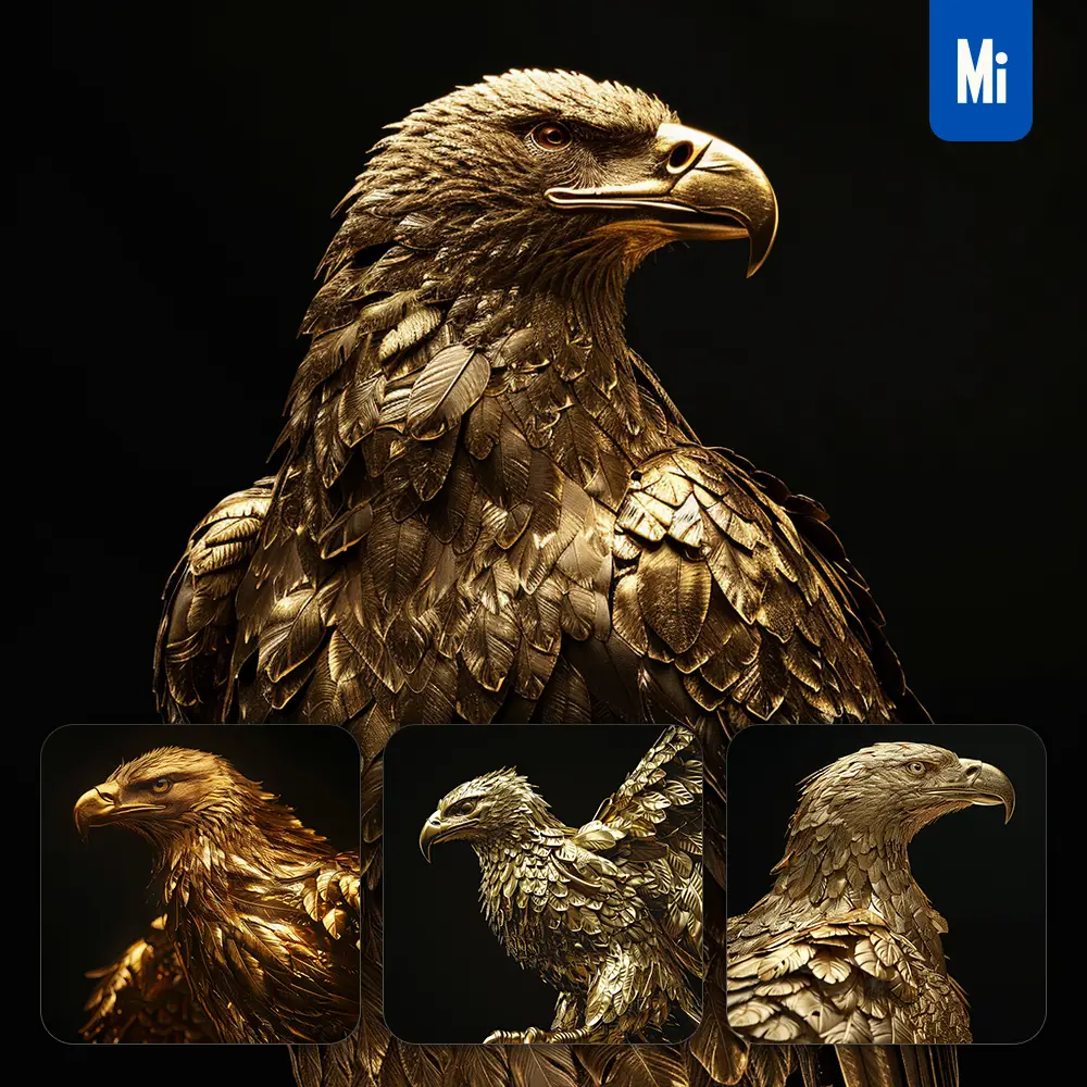 Midjourney Prompt Eagle Gold Golden 3D Sculpture Pattern