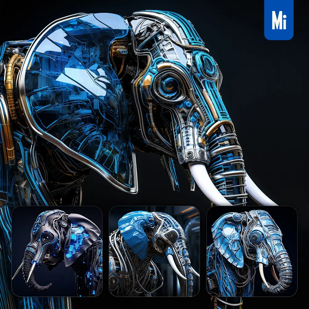 Midjourney Prompt Elephant Head Robot Anatomy Technology Science Fiction 3D