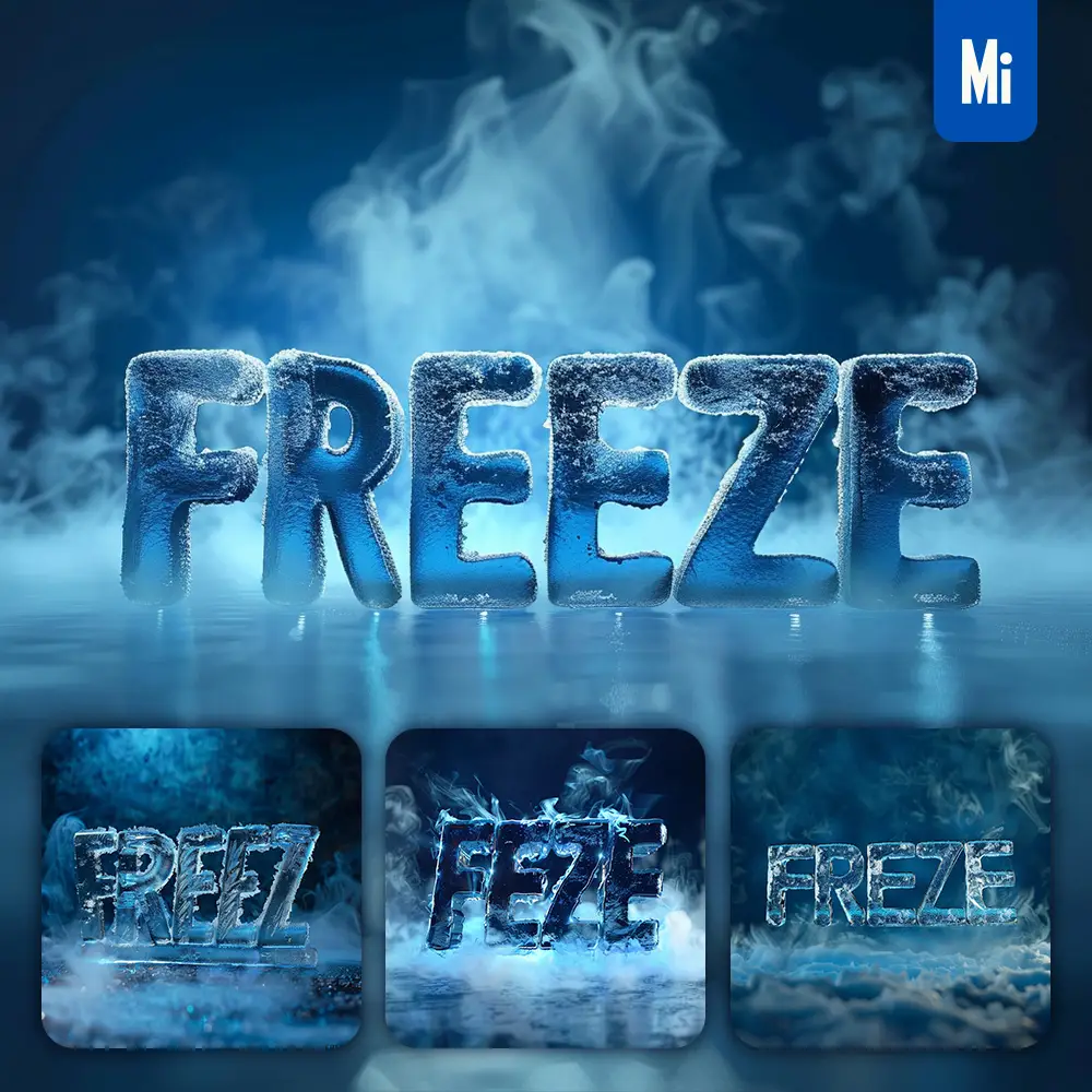 Midjourney Prompt Freeze Cold Ice Block Text Word 3D