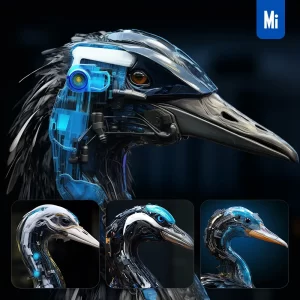 Midjourney Prompt Goose Bird Crane Head Robot Anatomy Technology Science Fiction 3D