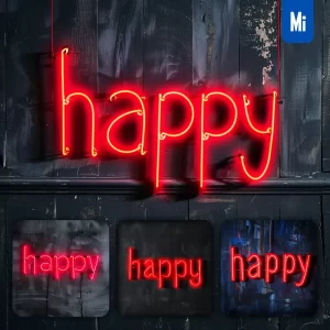Midjourney Prompt Happy Red LED Neon Light Word Text Letter