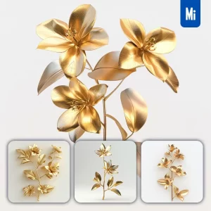 Midjourney Prompt Jasmine Gold Golden Metal Flower Leaves Leaf 3D