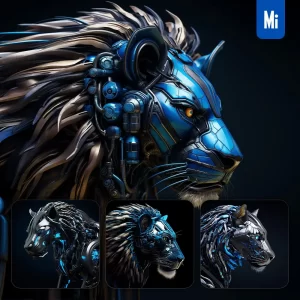 Midjourney Prompt Lion Head Robot Anatomy Technology Science Fiction 3D