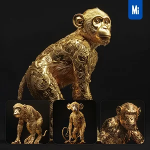 Midjourney Prompt Monkey Gold Golden 3D Sculpture Pattern