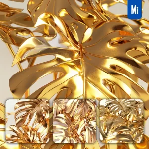 Midjourney Prompt Monstera Deliciosa Leave Gold Golden Metal Plant Leaves Leaf 3D Wallpaper