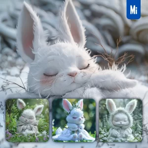 Midjourney Prompt Rabbit Baby Sleep Cute Cartoon Animation 3D