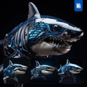 Midjourney Prompt Shark Head Robot Anatomy Technology Science Fiction 3D