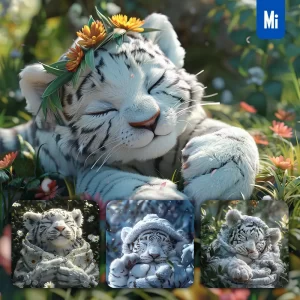 Midjourney Prompt Tiger Baby Sleep Cute Cartoon Animation 3D