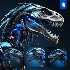 Midjourney Prompt Tyrannosaurus Dinosaur Head Robot Anatomy Technology Science Fiction 3D