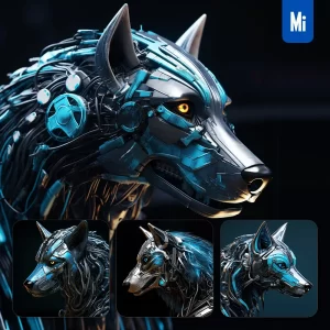 Midjourney Prompt Wolf Head Robot Anatomy Technology Science Fiction 3D