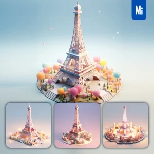 Midjourney Prompt Paris Eiffel Tower 3D C4D Model Space Scene