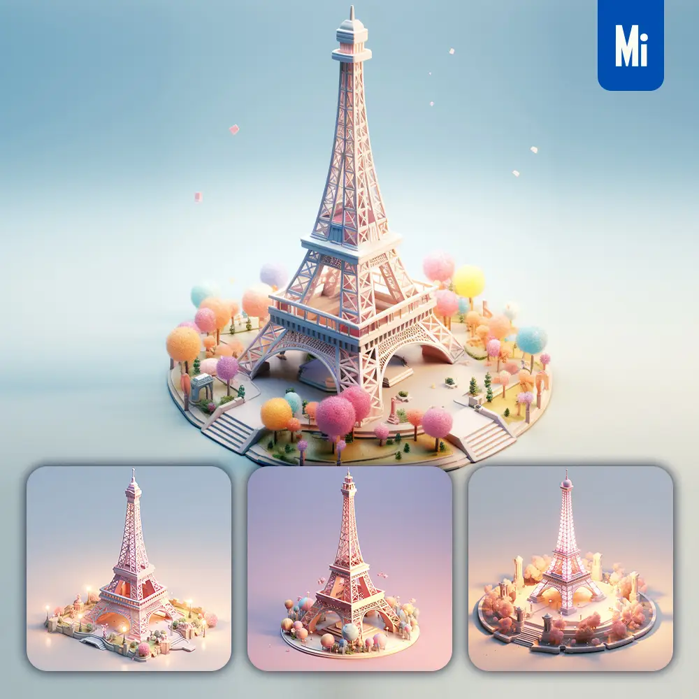 Midjourney Prompt Paris Eiffel Tower 3D C4D Model Space Scene