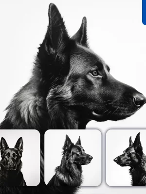 Midjourney Prompt German Shepherd Black Photography Face Head Silhouette