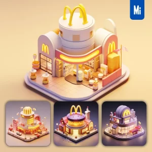 Midjourney Prompt McDonald’s Restaurant 3D C4D Model Space Scene