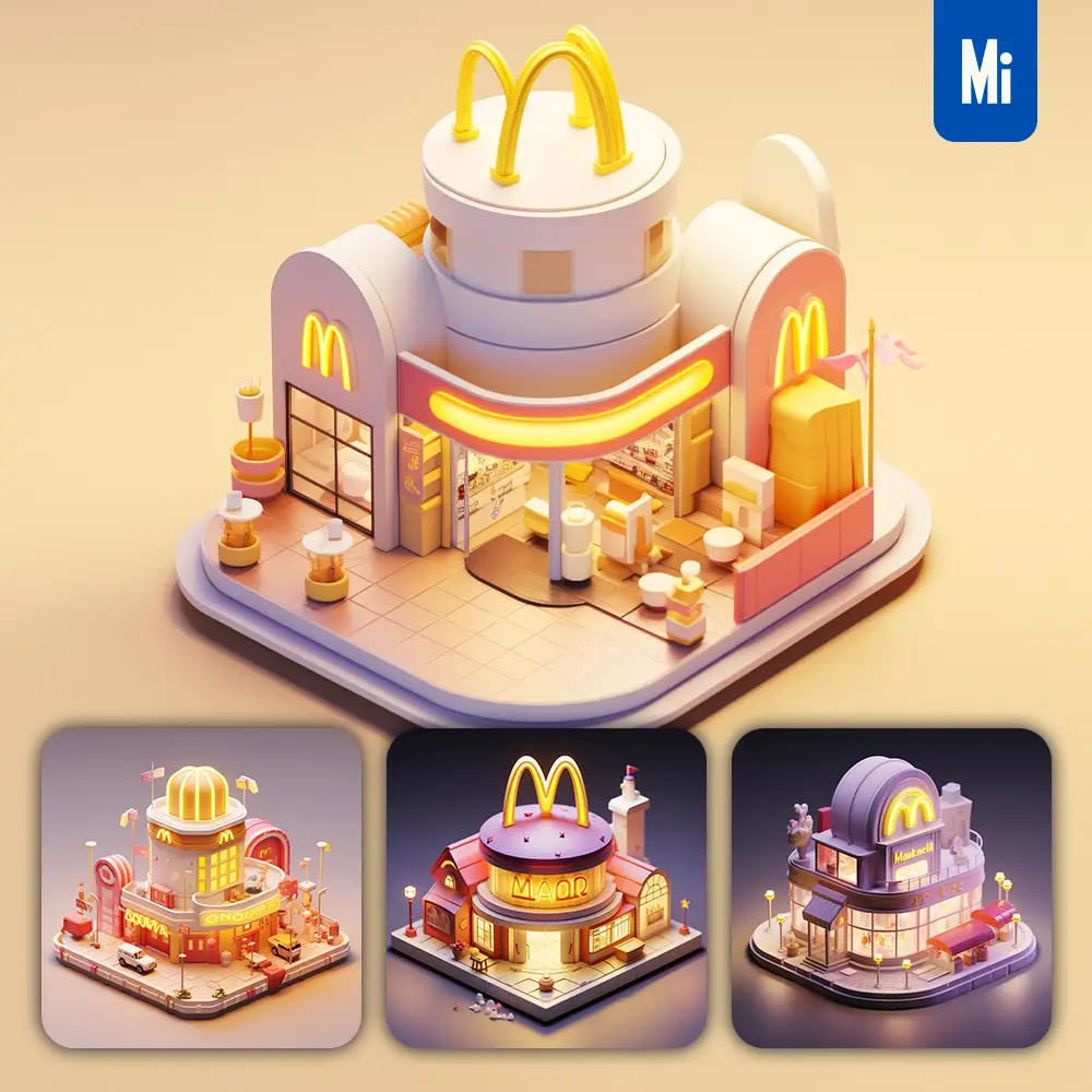Midjourney Prompt McDonald’s Restaurant 3D C4D Model Space Scene