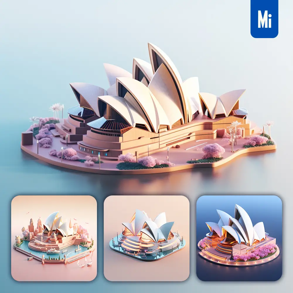 Midjourney Prompt Sydney Opera House 3D C4D Model Space Scene