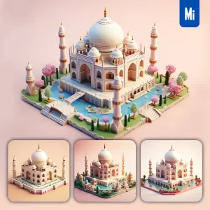 Midjourney Prompt Taj Mahal Thailand 3D C4D Model Space Scene