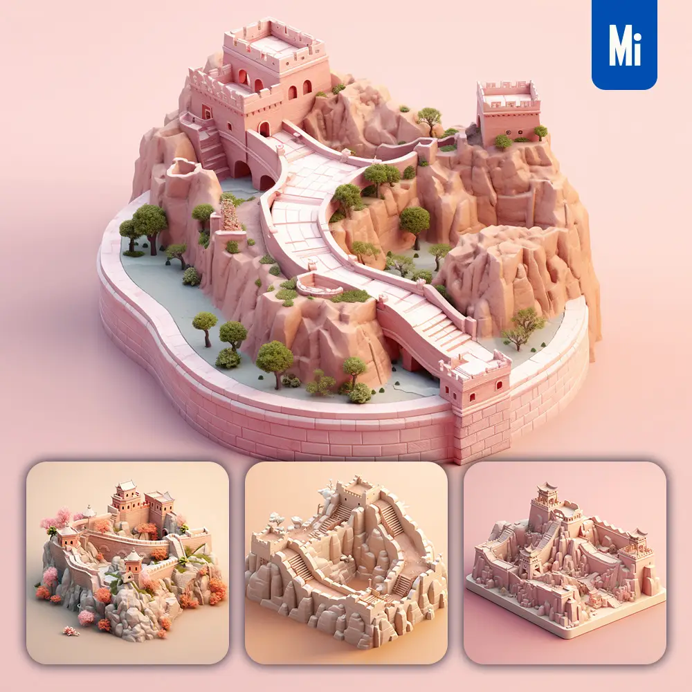 Midjourney Prompt the Great Wall 3D C4D Model Space Scene