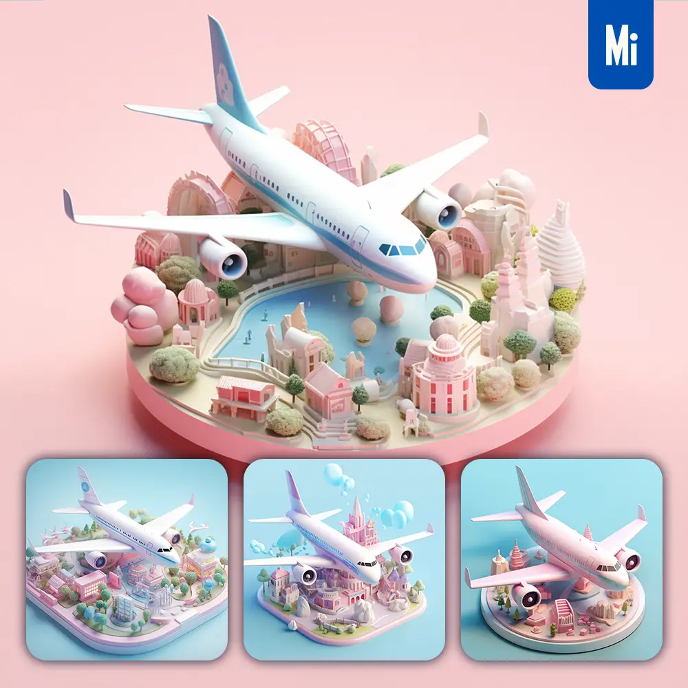 Midjourney Prompt Airplane Airport Scene 3D C4D Model