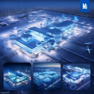 Midjourney Prompt Airport Airplane Scene Blue Technology 3D Model