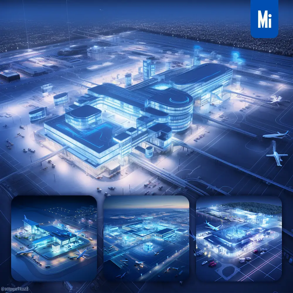 Midjourney Prompt Airport Airplane Scene Blue Technology 3D Model