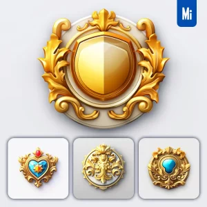 Midjourney Prompt Badge Icon 3D Material Game UI Golden Art Gold