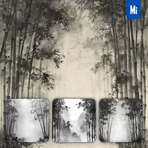 Midjourney Prompt Bamboo Forest Misty Black and White Chinese Ink Water Wash Painting