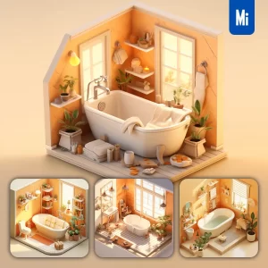 Midjourney Prompt Bathroom Scene Bathtub 3D C4D Model Space