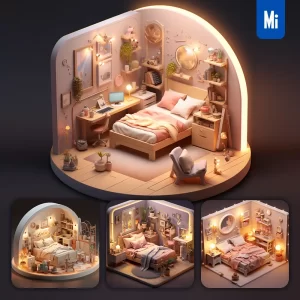 Midjourney Prompt Bedroom Bedchamber Bed Light 3D C4D Model Space Scene