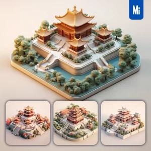 Midjourney Prompt Beijing Peking Palace Ancient Building 3D C4D Model Space Scene