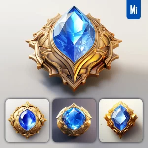 Midjourney Prompt Blue Gemstone Sorcerer Stone Precious Icon 3D Material Game UI Golden Art Gold