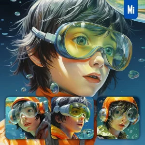 Midjourney Prompt Boy Swim Swimming Glasses Sea Water Goggles Portrait Painting