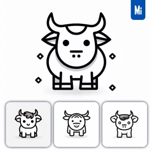 Midjourney Prompt Bull Cow Thick Line Cartoon Vector Logo Icon