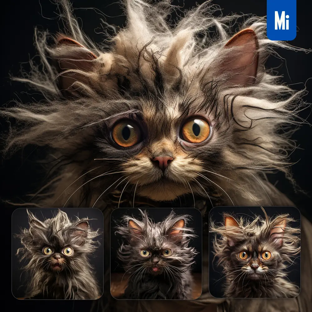 Midjourney Prompt Cat Crazy Fur Photography Portrait Hair Mania
