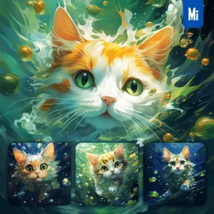 Midjourney Prompt Cat Swim Sea Swimming Water Underwater Oil Painting