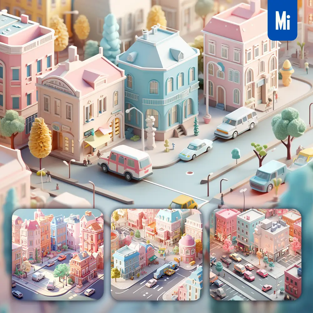 Midjourney Prompt City Street Car Scene 3D C4D Model