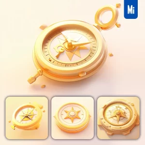 Midjourney Prompt Compass Icon 3D Game Golden Gold UI